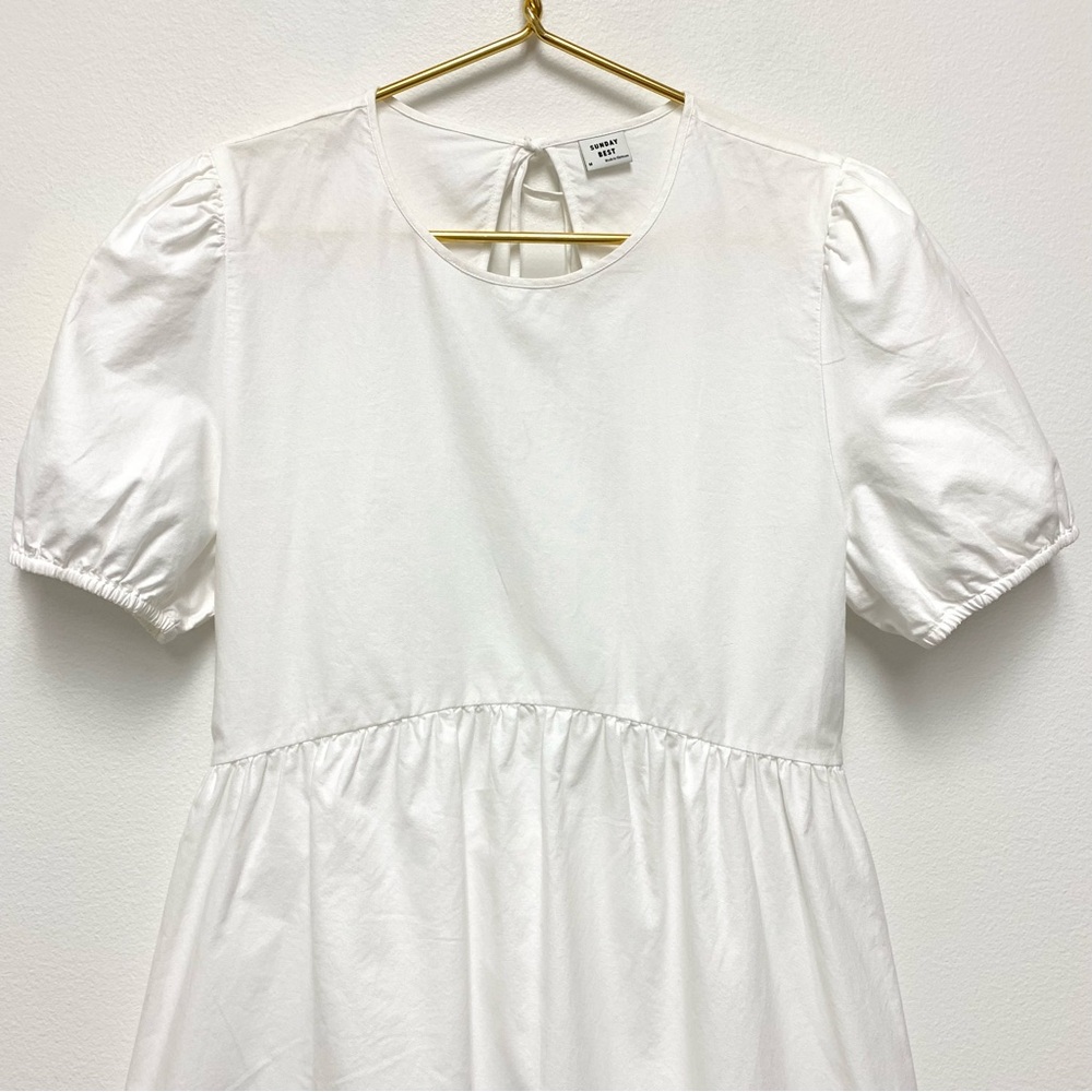 Aritzia Sunday Best Saida Babydoll Mini Dress Size Medium Puff Sleeve Open Back - Picture 4 of 12
